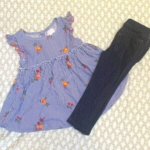 BCBGirls Striped Floral Top with Ruffle Sleeves and Dark Pant Set Girl 3T
